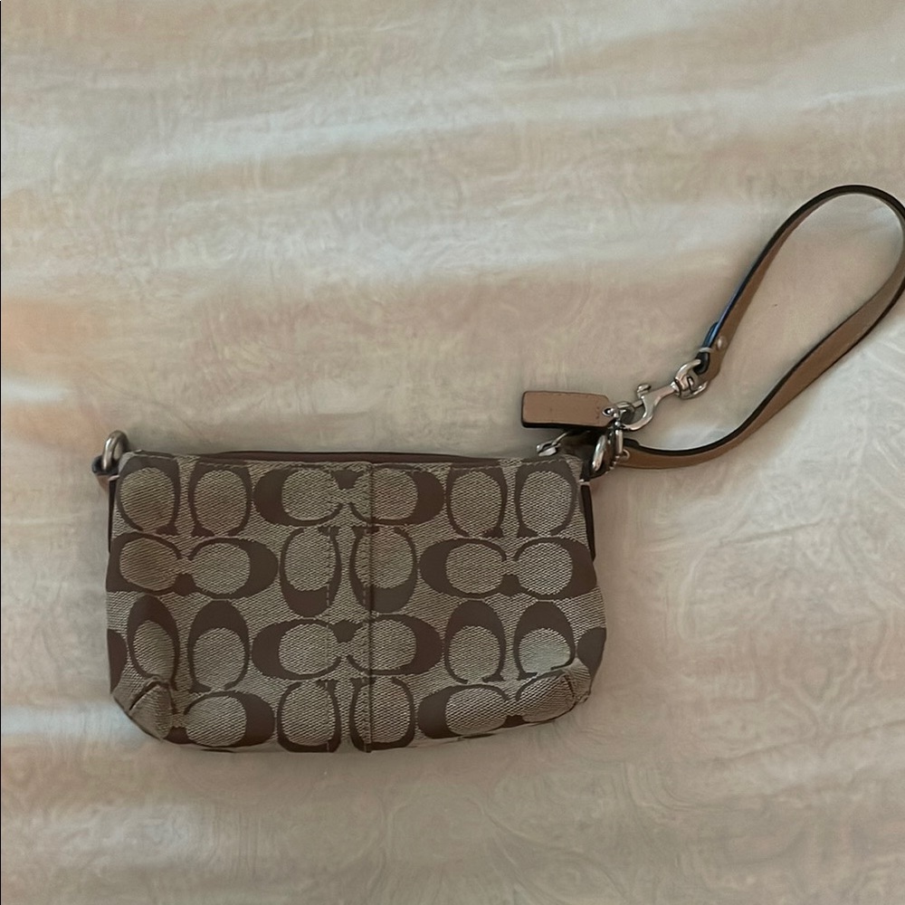 Coach Signature Brown Wristlet - Like New